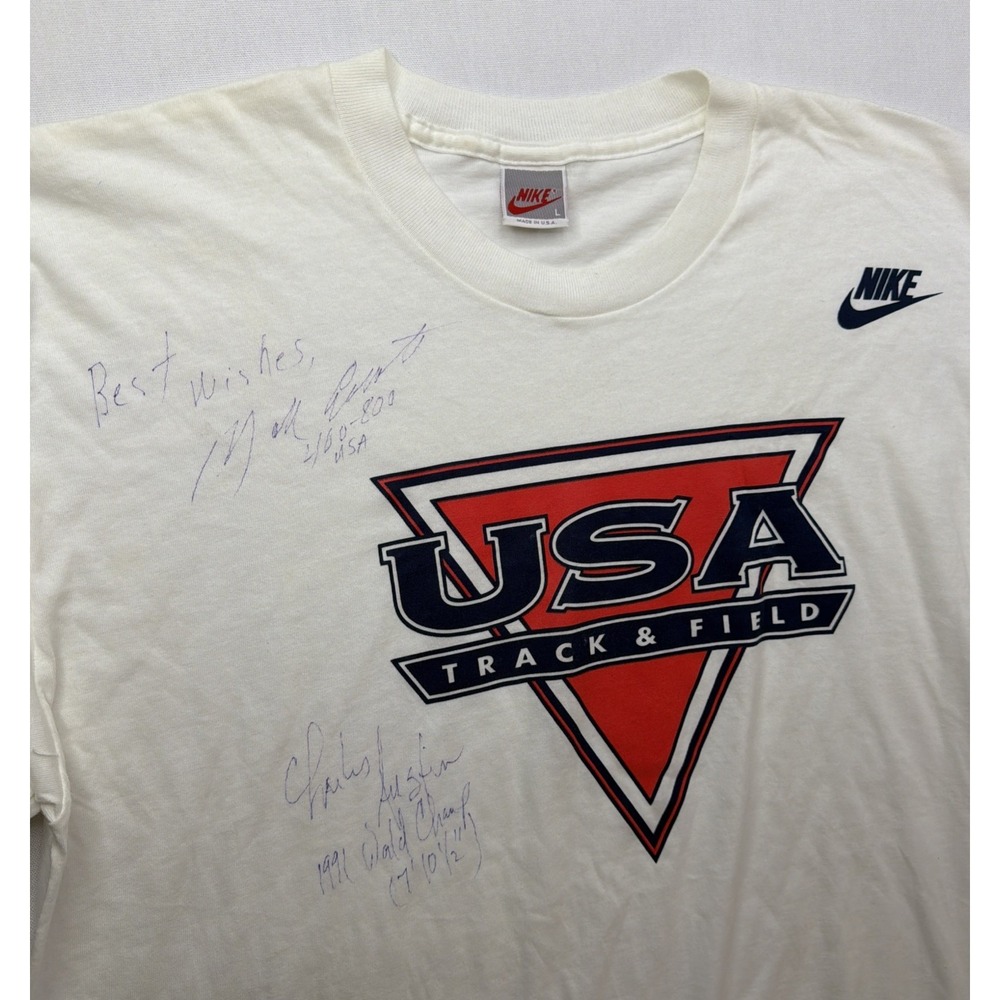 Vintage Nike 90s Track And Field T Shirt Signed Charles Austin Mark Everett